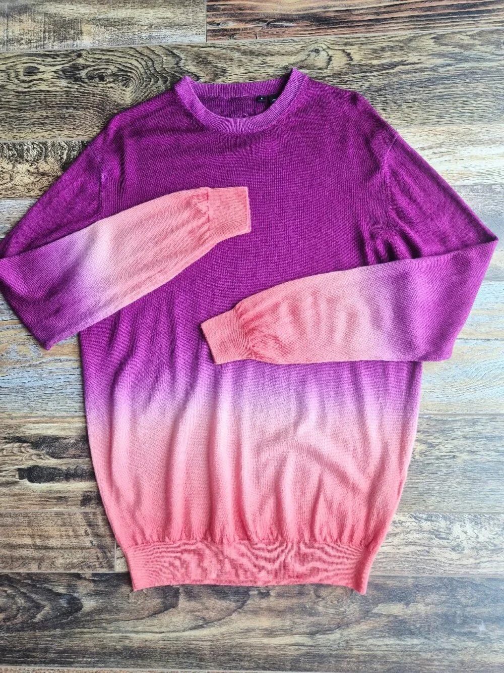 Bugatchi Uomo 100% Merino Wool Ombre Dip-Dyed Crew Neck Sweater Pink Purple